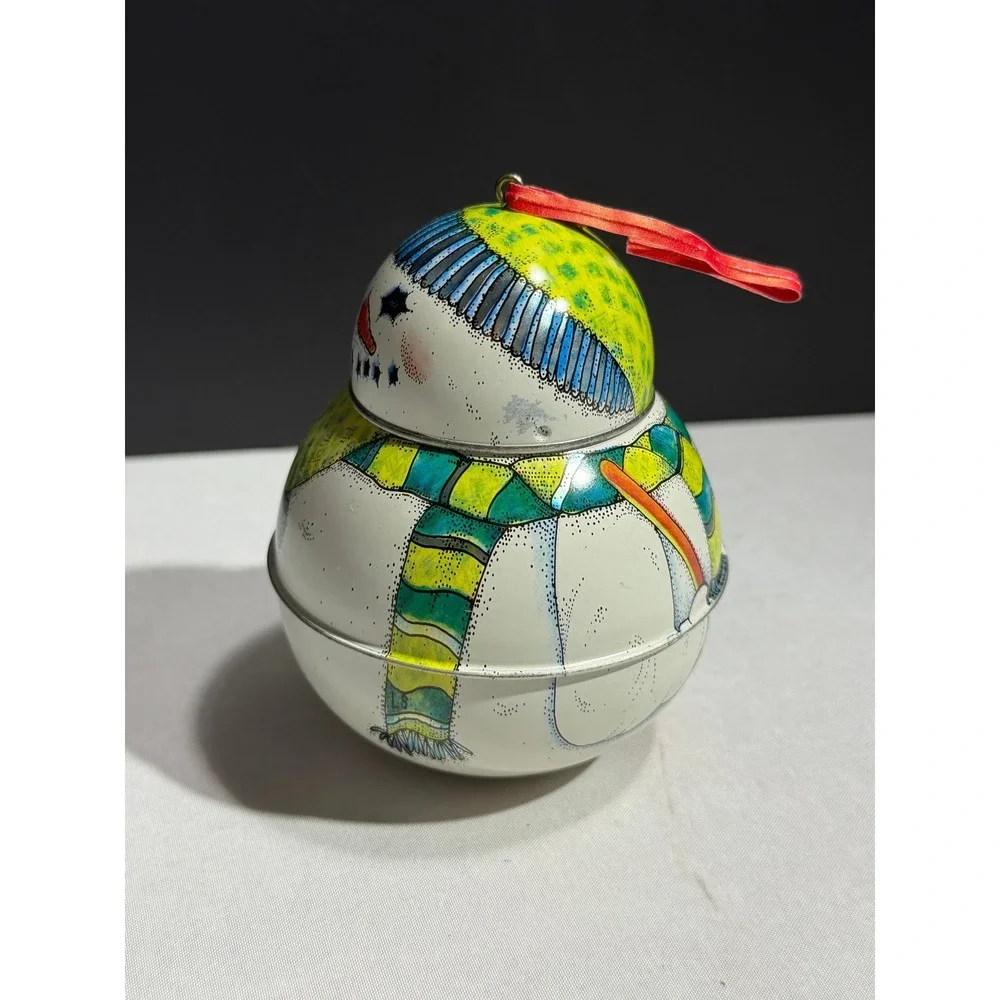 Vintage 1991 Hallmark Snowman Metal Tin Christmas Ornament Keepsake Box